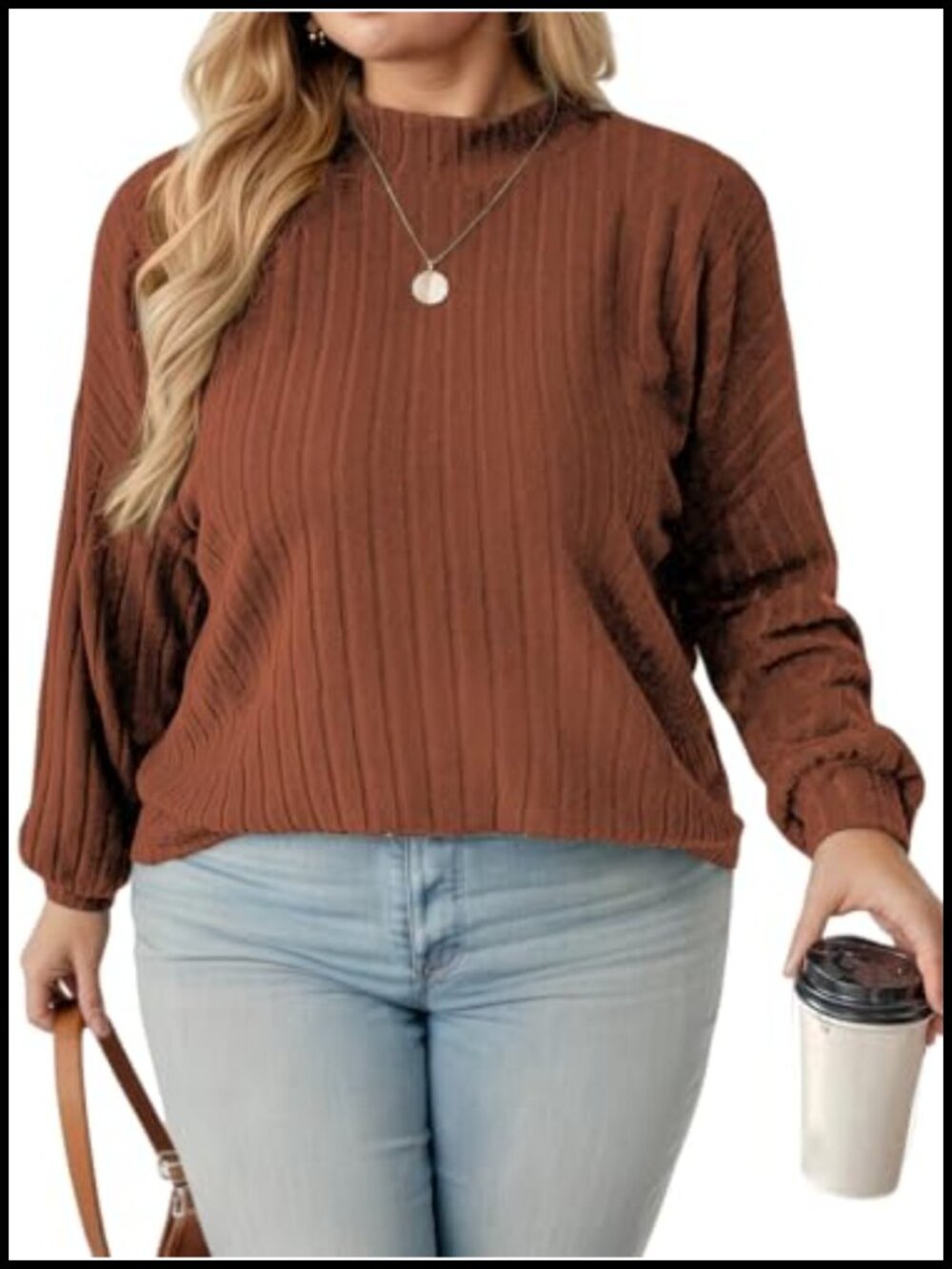 Plus Size Mock Neck Long Sleeve Knit Tunic Pullover Blouse